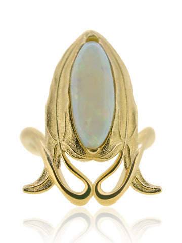Opal and Diamond Halo Signet Ring