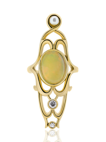 Opal and Diamond Halo Signet Ring