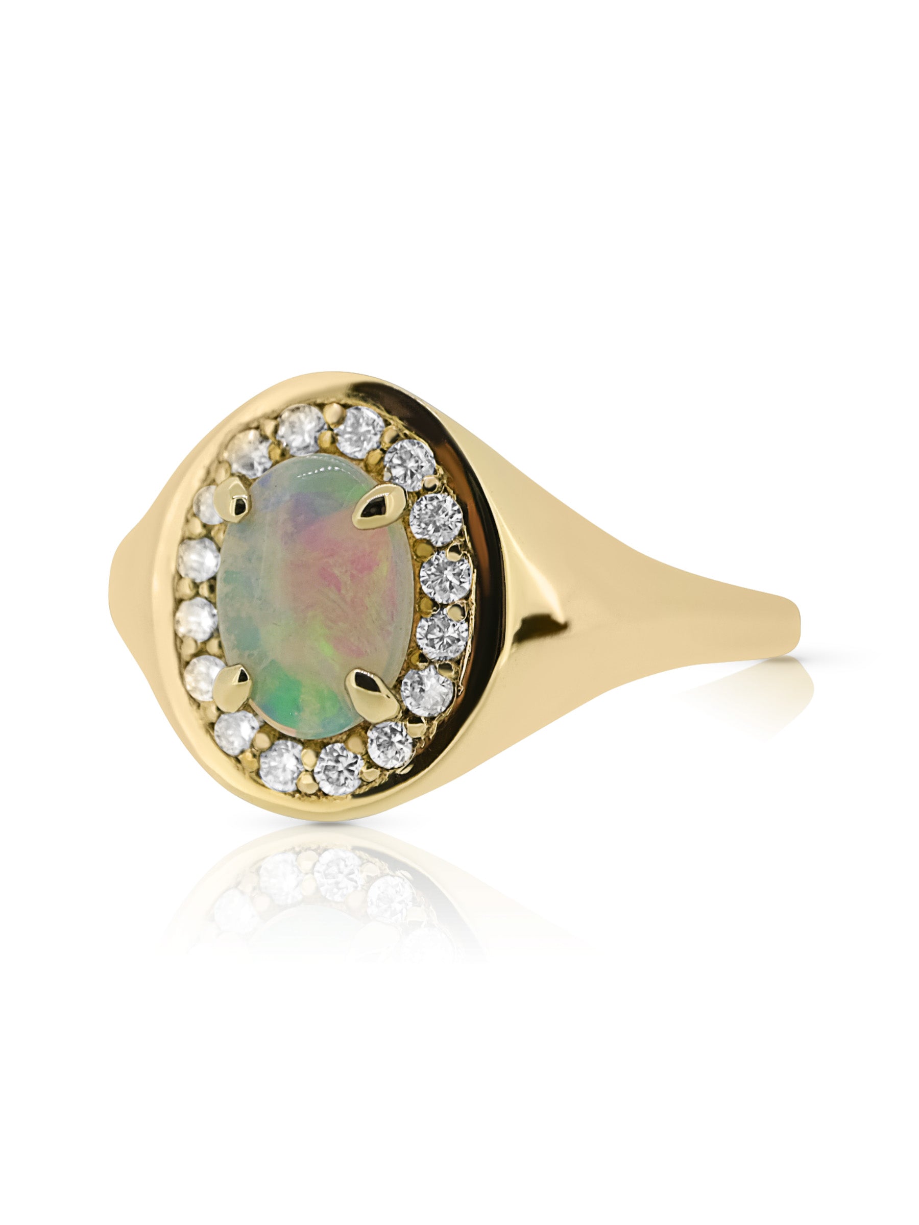 Opal and Diamond Halo Signet Ring